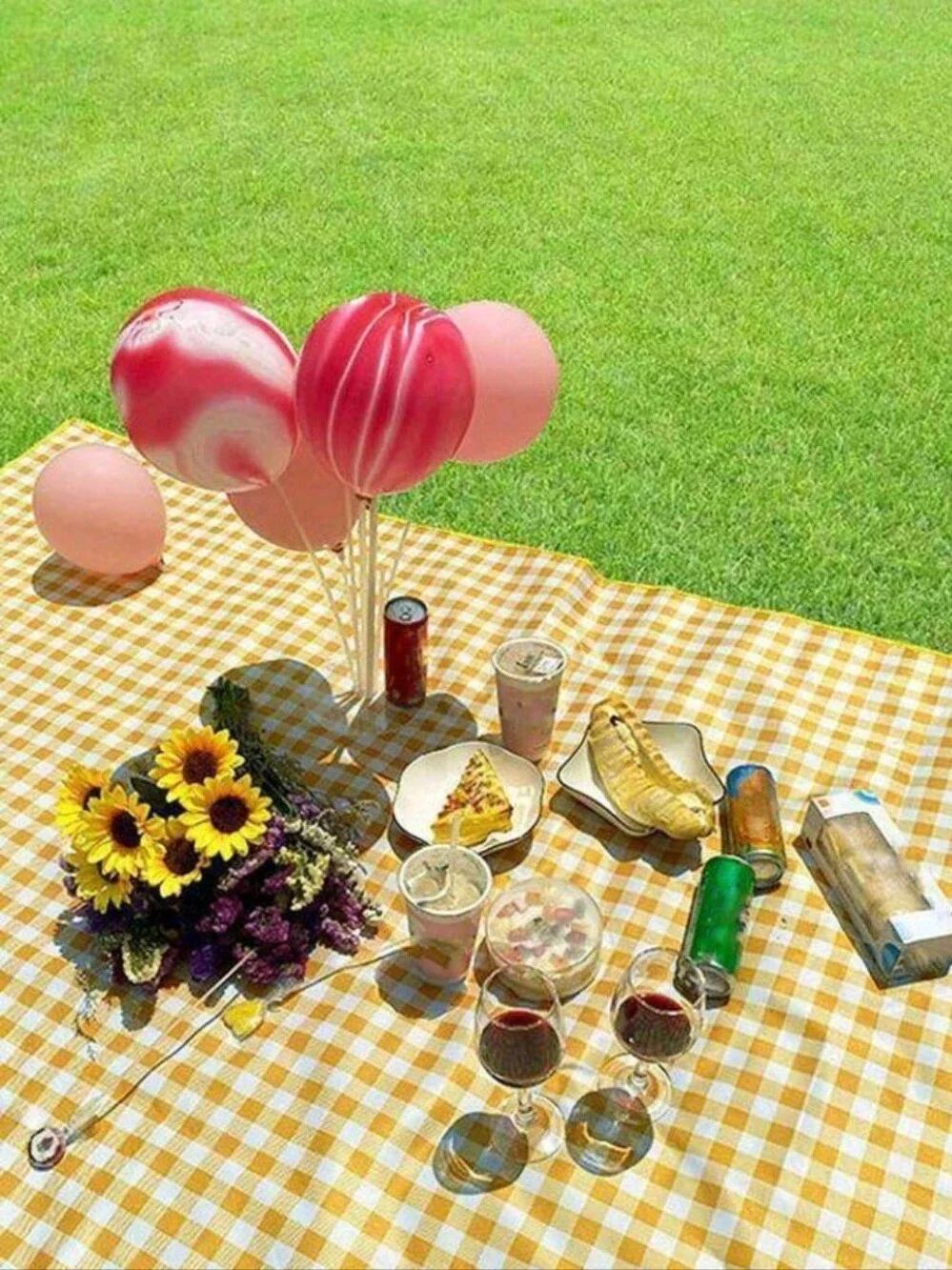 New Orange Yellow Gingham Picnic Large Mat Foldable Waterproof 77.5 in Square